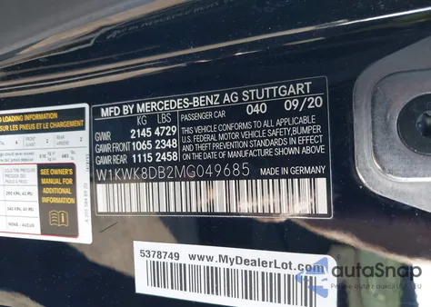 2021 Mercedes-Benz C 300 Cabriolet из США, поврежденный, VIN W1KWK8DB2MG049685